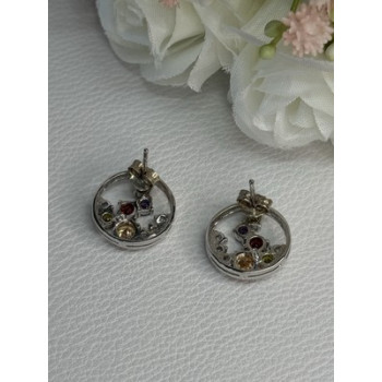 925 Sterling Silver Multicolor Spinel Earrings Length 0.65 Inch