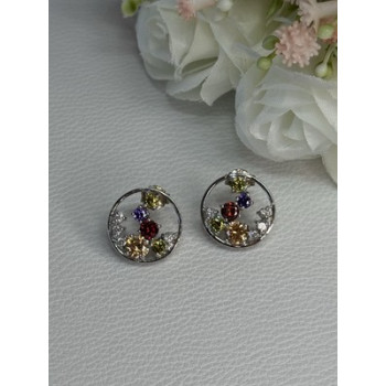 925 Sterling Silver Multicolor Spinel Earrings Length 0.65 Inch