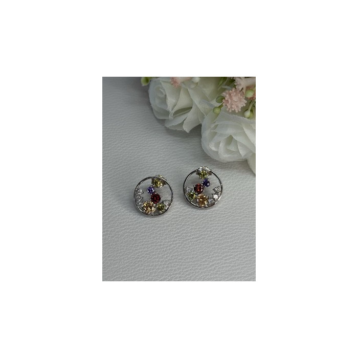 925 Sterling Silver Multicolor Spinel Earrings Length 0.65 Inch