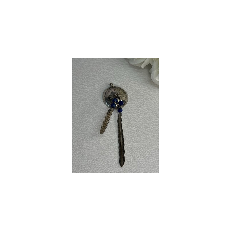 Vintage Native American 925 Sterling Silver Lapis Pendant Length 2.70 Inch