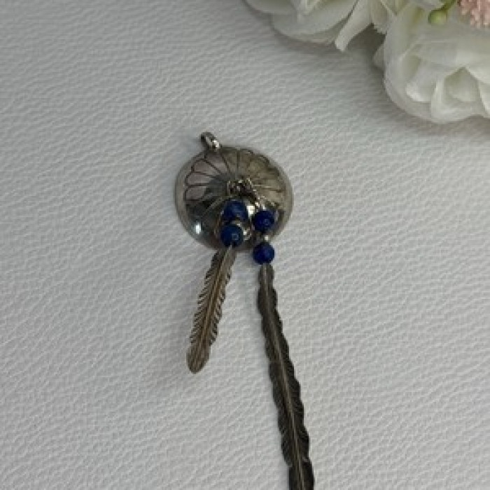 Vintage Native American 925 Sterling Silver Lapis Pendant Length 2.70 Inch
