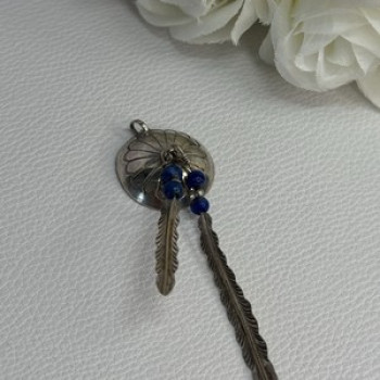 Vintage Native American 925 Sterling Silver Lapis Pendant Length 2.70 Inch