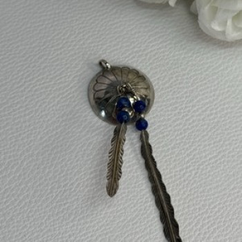 Vintage Native American 925 Sterling Silver Lapis Pendant Length 2.70 Inch