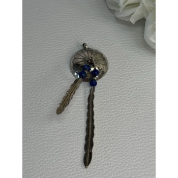 Vintage Native American 925 Sterling Silver Lapis Pendant Length 2.70 Inch