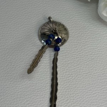 Vintage Native American 925 Sterling Silver Lapis Pendant Length 2.70 Inch