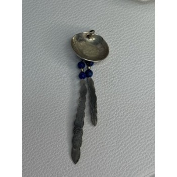 Vintage Native American 925 Sterling Silver Lapis Pendant Length 2.70 Inch