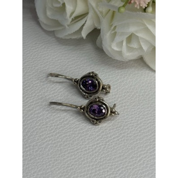 925 Sterling Silver Amethyst Earrings Length 1.10 Inch