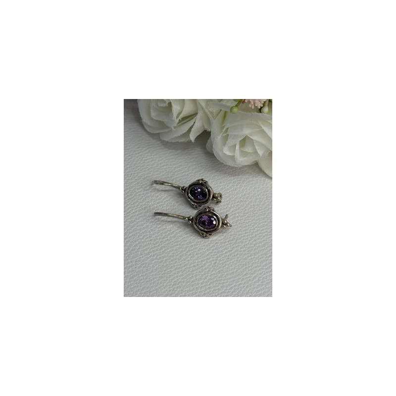 925 Sterling Silver Amethyst Earrings Length 1.10 Inch