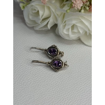 925 Sterling Silver Amethyst Earrings Length 1.10 Inch