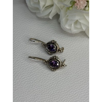 925 Sterling Silver Amethyst Earrings Length 1.10 Inch