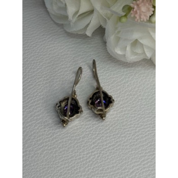 925 Sterling Silver Amethyst Earrings Length 1.10 Inch