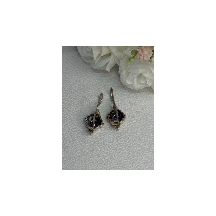 925 Sterling Silver Amethyst Earrings Length 1.10 Inch