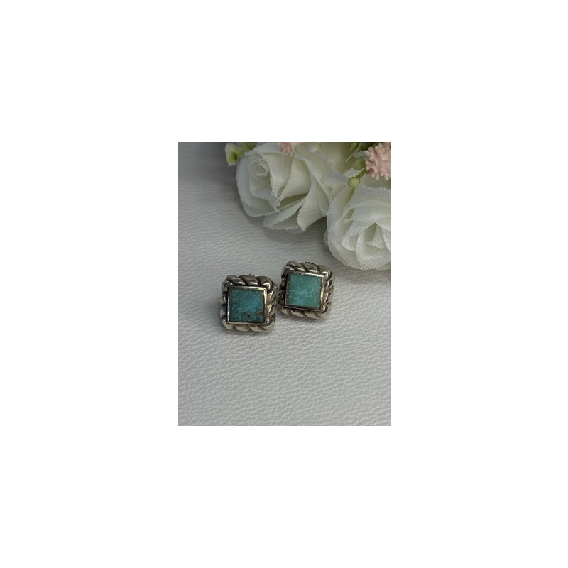 Vintage 925 Sterling Silver Turquoise Earrings Length 0.60 Inch