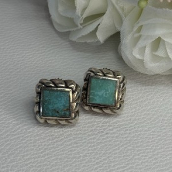 Vintage 925 Sterling Silver Turquoise Earrings Length 0.60 Inch