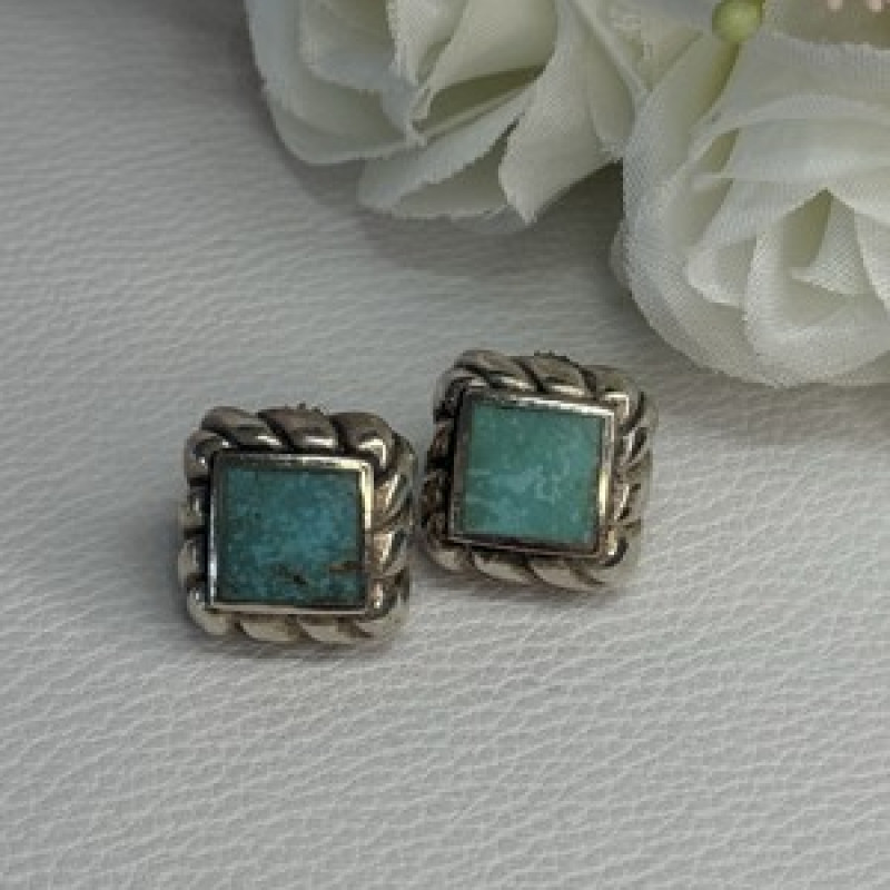 Vintage 925 Sterling Silver Turquoise Earrings Length 0.60 Inch