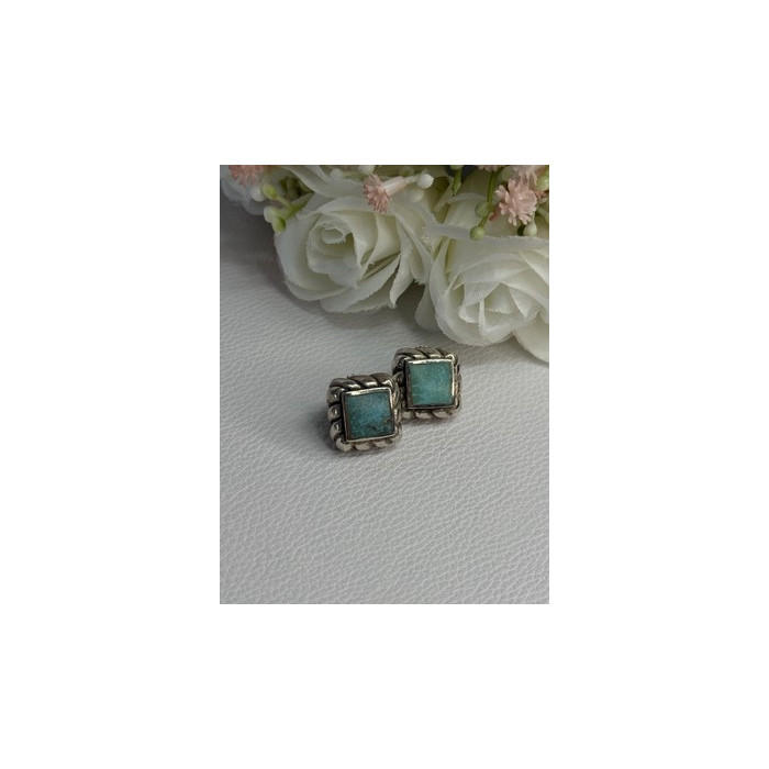 Vintage 925 Sterling Silver Turquoise Earrings Length 0.60 Inch