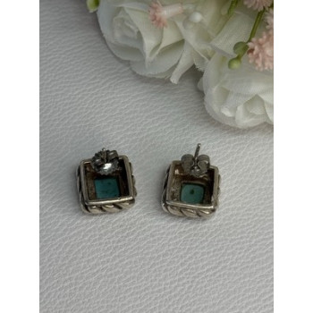 Vintage 925 Sterling Silver Turquoise Earrings Length 0.60 Inch