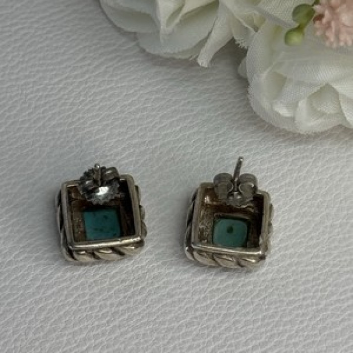 Vintage 925 Sterling Silver Turquoise Earrings Length 0.60 Inch