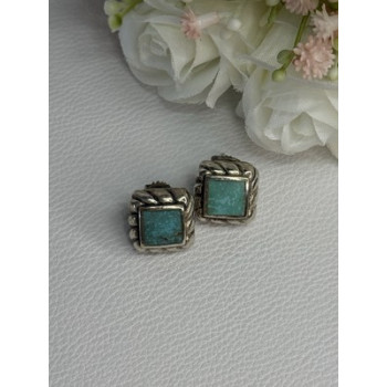Vintage 925 Sterling Silver Turquoise Earrings Length 0.60 Inch