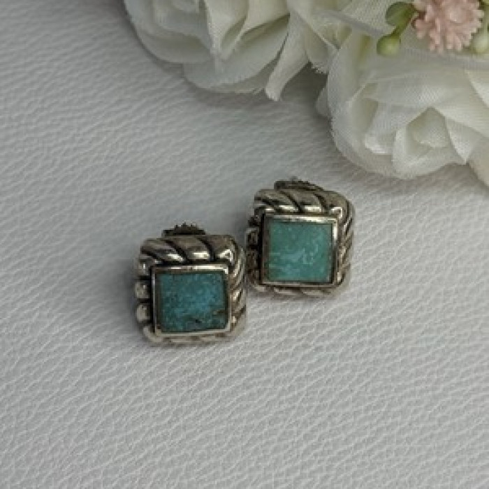 Vintage 925 Sterling Silver Turquoise Earrings Length 0.60 Inch