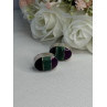 Vintage 925 Sterling Silver Onyx Malachite Agate Earrings Length 0.75 Inch