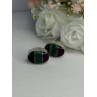 Vintage 925 Sterling Silver Onyx Malachite Agate Earrings Length 0.75 Inch