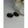 Vintage 925 Sterling Silver Onyx Malachite Agate Earrings Length 0.75 Inch