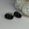Vintage 925 Sterling Silver Onyx Malachite Agate Earrings Length 0.75 Inch