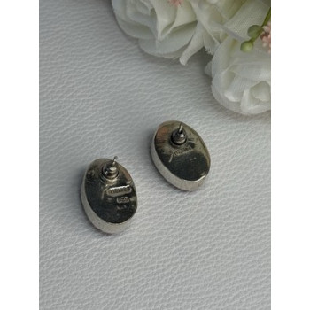 Vintage 925 Sterling Silver Onyx Malachite Agate Earrings Length 0.75 Inch