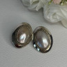Vintage 925 Sterling Silver Mabe Pearl Earrings Length 1.15 Inch