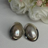 Vintage 925 Sterling Silver Mabe Pearl Earrings Length 1.15 Inch