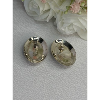 VINTAGE 925 STERLING SILVER MABE PEARL EARRINGS LENGTH 1.15 INCH