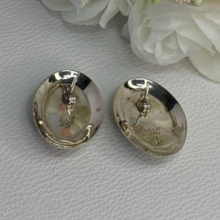 Vintage 925 Sterling Silver Mabe Pearl Earrings Length 1.15 Inch