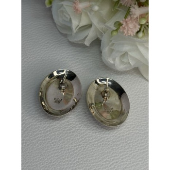 VINTAGE 925 STERLING SILVER MABE PEARL EARRINGS LENGTH 1.15 INCH