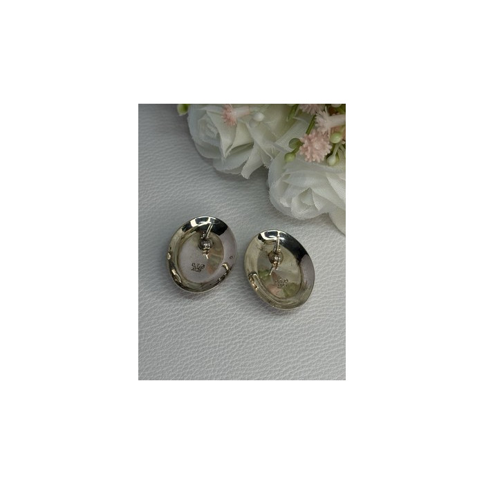 VINTAGE 925 STERLING SILVER MABE PEARL EARRINGS LENGTH 1.15 INCH