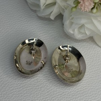 Vintage 925 Sterling Silver Mabe Pearl Earrings Length 1.15 Inch