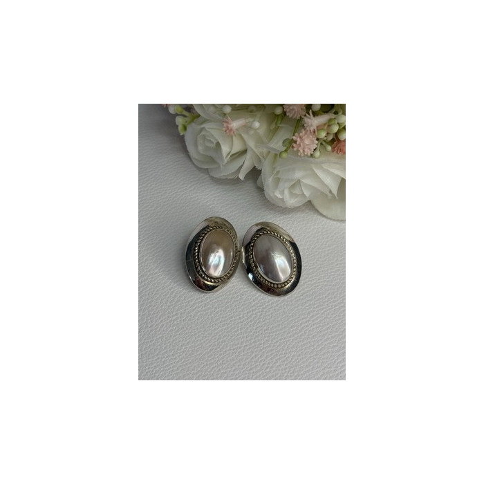 VINTAGE 925 STERLING SILVER MABE PEARL EARRINGS LENGTH 1.15 INCH