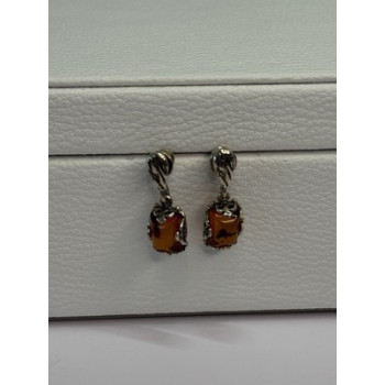925 Sterling Silver Amber Earrings Length 0.85 Inch