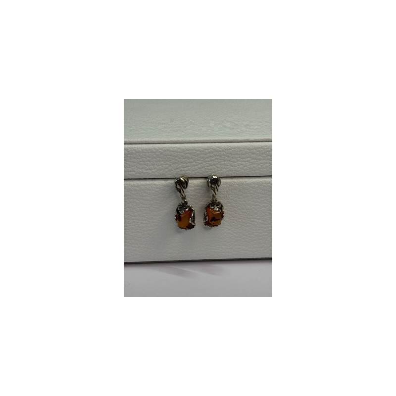 925 Sterling Silver Amber Earrings Length 0.85 Inch