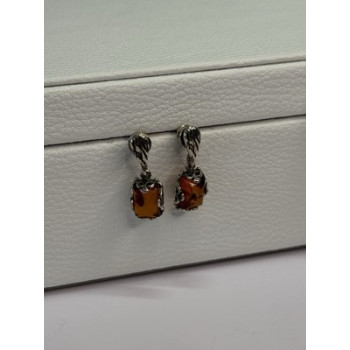 925 Sterling Silver Amber Earrings Length 0.85 Inch