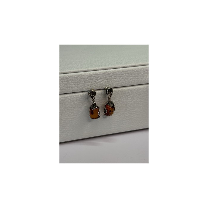 925 Sterling Silver Amber Earrings Length 0.85 Inch