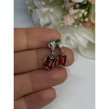 925 Sterling Silver Amber Earrings Length 0.85 Inch