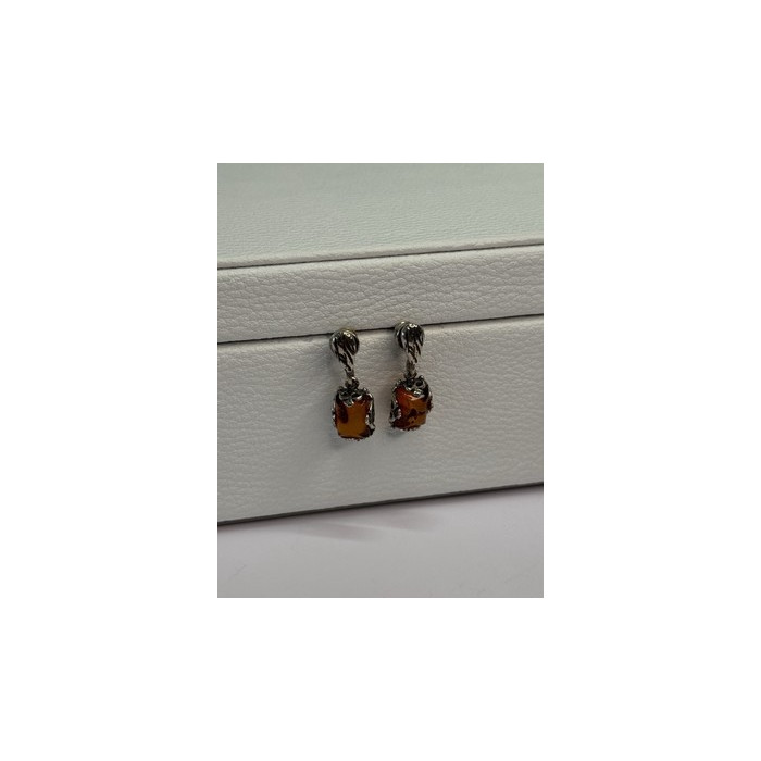 925 Sterling Silver Amber Earrings Length 0.85 Inch