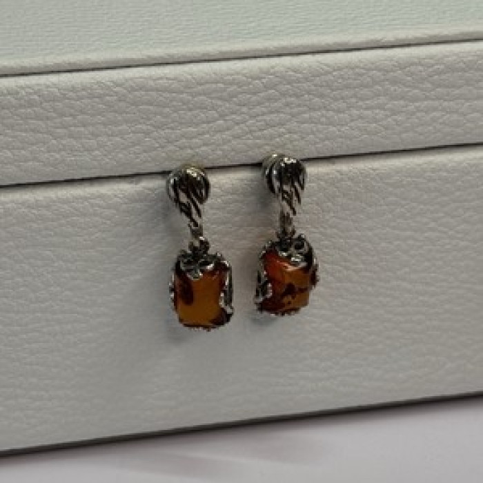 925 Sterling Silver Amber Earrings Length 0.85 Inch