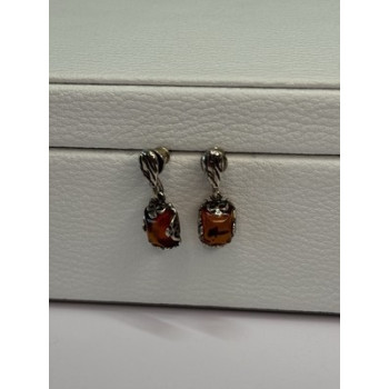 925 Sterling Silver Amber Earrings Length 0.85 Inch