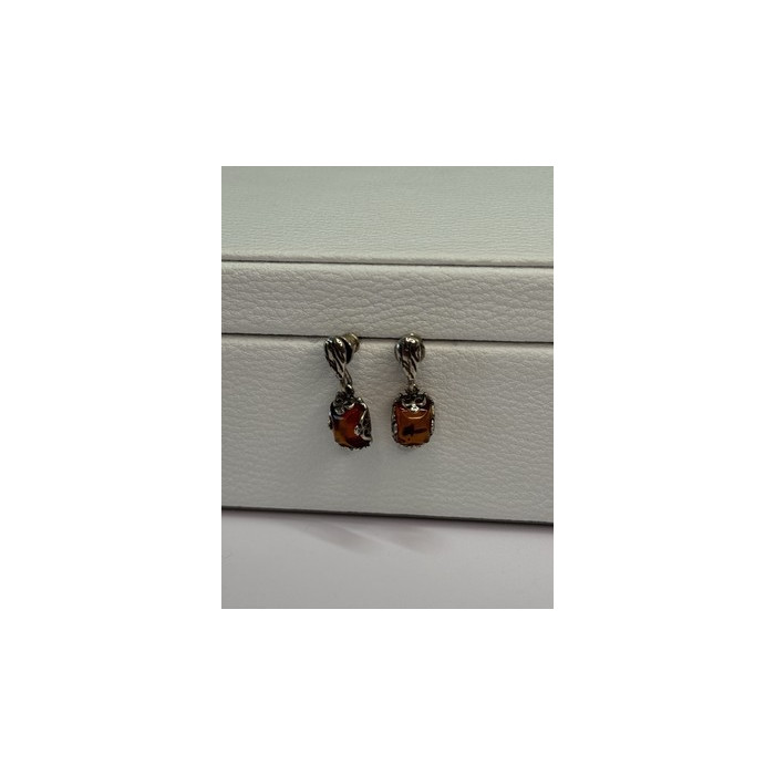 925 Sterling Silver Amber Earrings Length 0.85 Inch