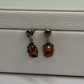 925 Sterling Silver Amber Earrings Length 0.85 Inch