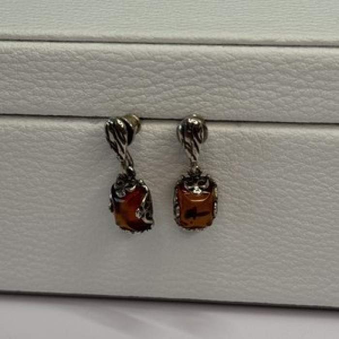 925 Sterling Silver Amber Earrings Length 0.85 Inch