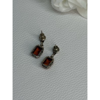 925 Sterling Silver Amber Earrings Length 0.85 Inch