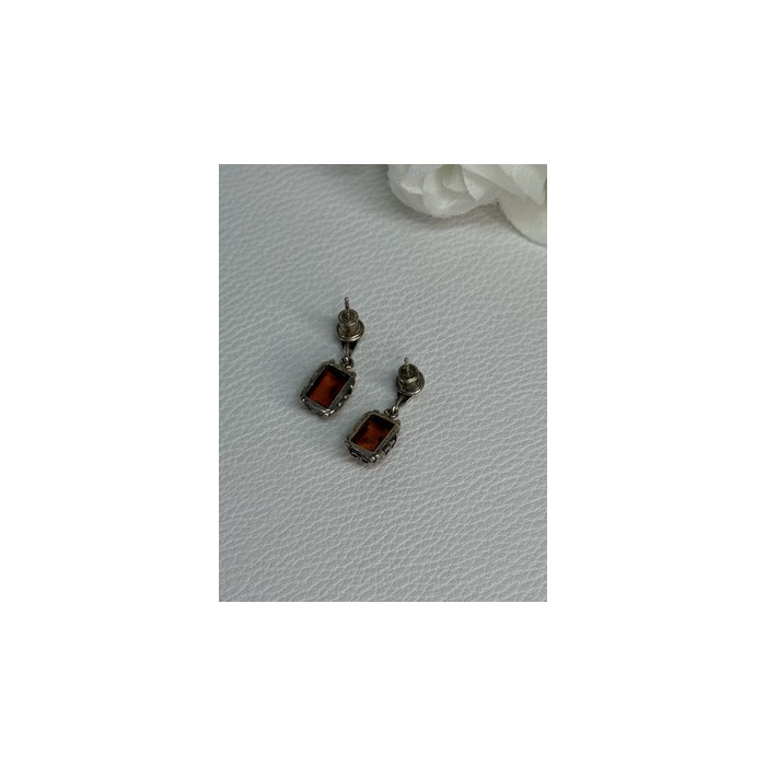 925 Sterling Silver Amber Earrings Length 0.85 Inch